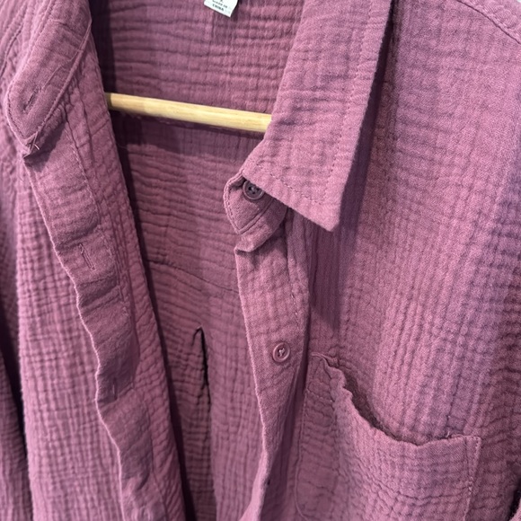 Muslin Crinkle cotton blouse top Tunic longline tab sleeves gauzy plum Size L - Picture 5 of 6